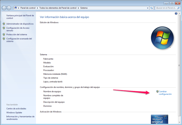 Cambiar configuracion windows