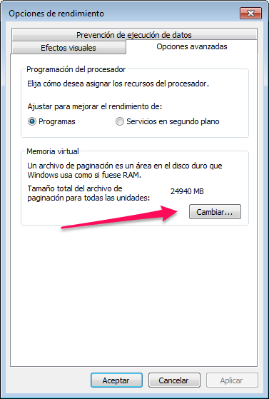 Opciones de rendimiento